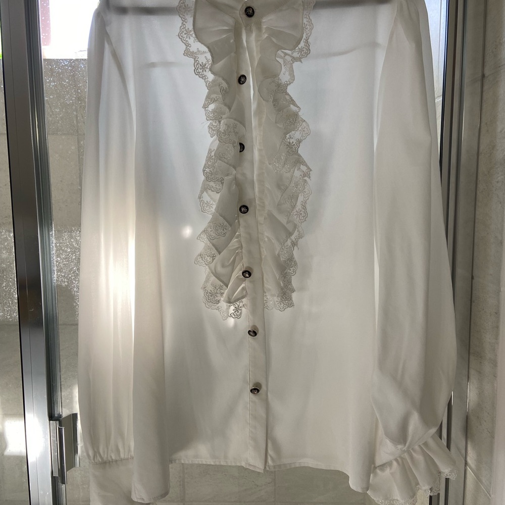Satin White Ruffle Blouse